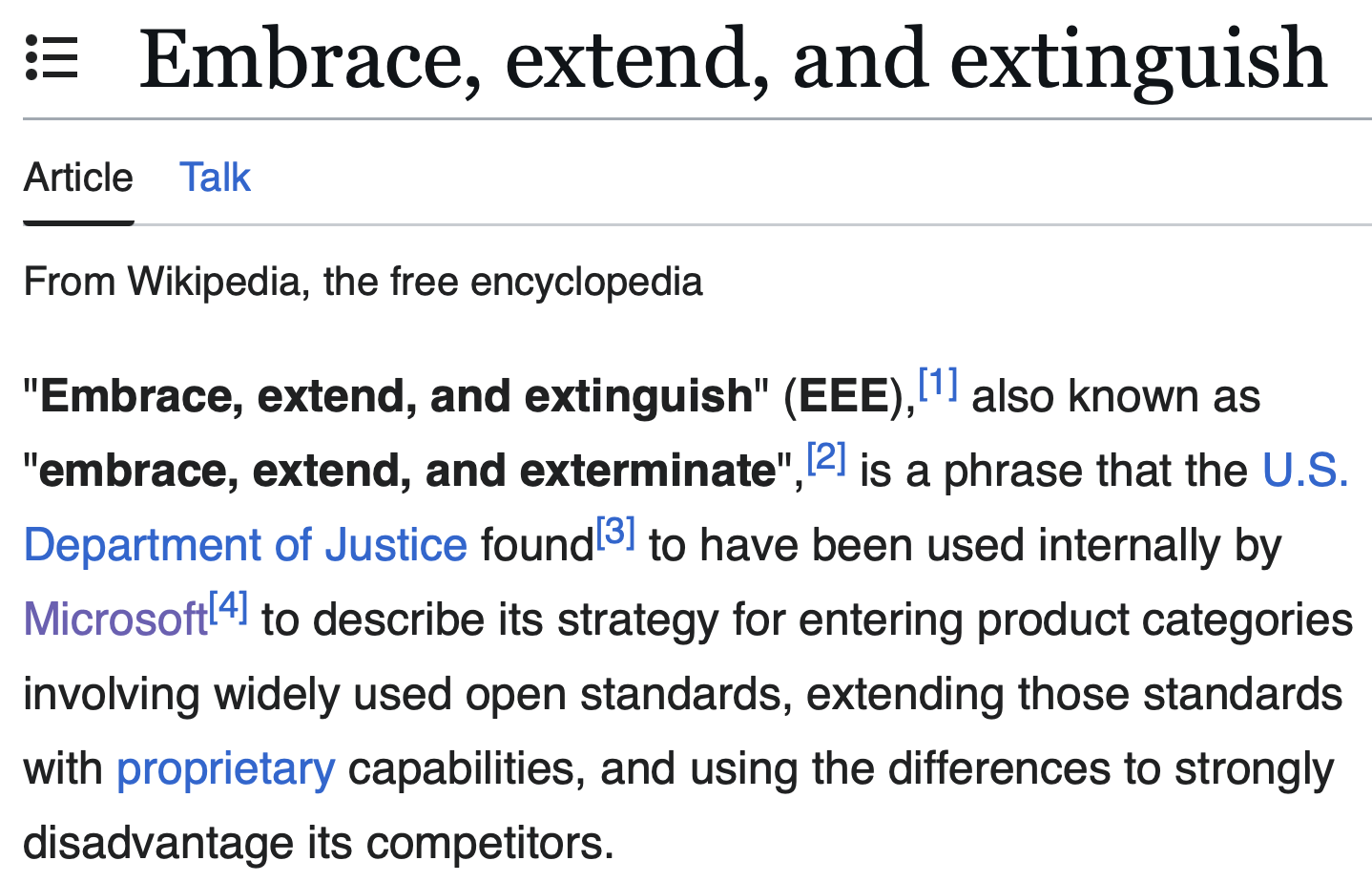 Wikipedia: Embrace, extend, and extinguish