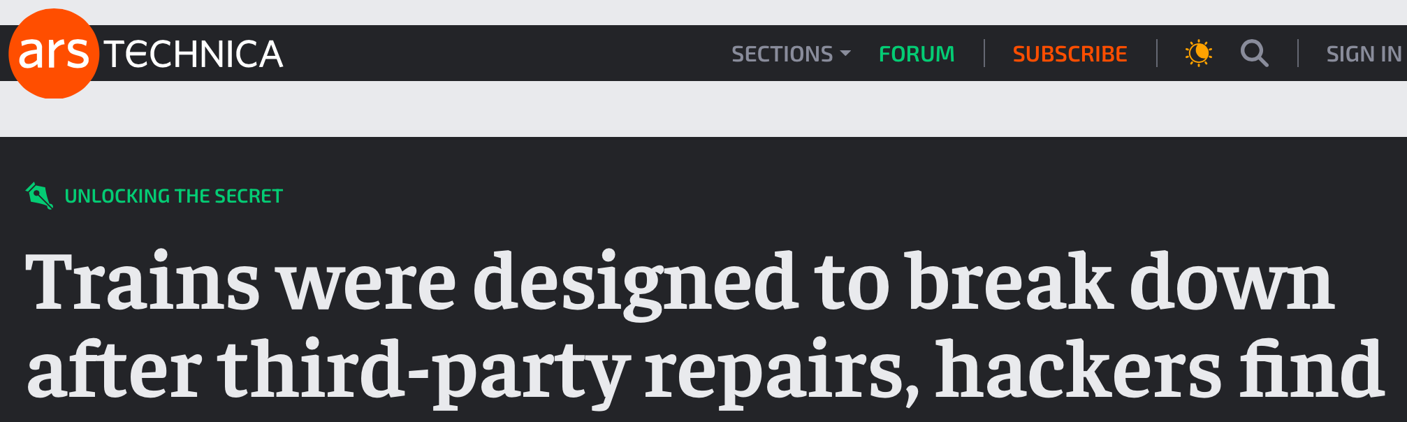 Ars Technica: Trains were designed to break down after third-party repairs, hackers find